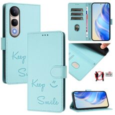 Custodia in pelle con stampa RFID per vivo V50 Lite 5G Smile Embossing (verde menta)