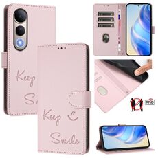 Custodia in pelle con stampa RFID per vivo V50 Lite 5G Smile Embossing (rosa)