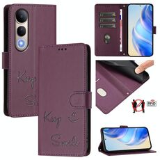Custodia in pelle con stampa Smile Embossing RFID per vivo V50 Lite 5G (viola)