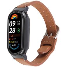 Per Xiaomi Smart Band 9 Custodia per PC Cinturino in pelle microfibra integrato (nero + marrone)