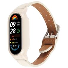 Per Xiaomi Smart Band 9 Custodia per PC Cinturino per orologio in microfibra integrato in pelle (beige + beige bianco)