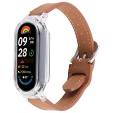Per Xiaomi Smart Band 9 Custodia per PC Cinturino per orologio in microfibra integrato in pelle (trasparente + marrone)
