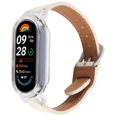 Per Xiaomi Smart Band 9 Custodia per PC Cinturino per orologio in microfibra integrato in pelle (trasparente + beige bianco)