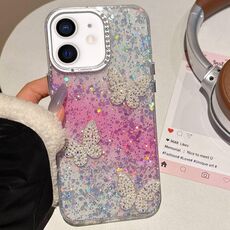 Per iPhone 12 Custodia per telefono IMD con motivo a farfalle e cielo stellato (rosa)