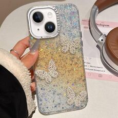 Per iPhone 14 Custodia per telefono IMD con motivo a farfalle e cielo stellato (giallo)