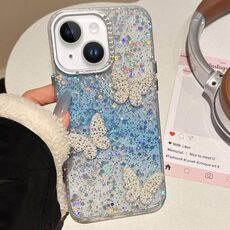 Per iPhone 14 Custodia per telefono IMD con motivo a farfalle e cielo stellato (blu)