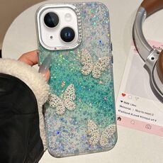 Per iPhone 14 Custodia per telefono IMD con motivo a farfalle e cielo stellato (verde)