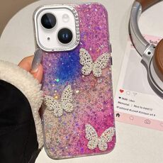 Per iPhone 14 Custodia per telefono IMD con farfalle e cielo stellato sfumato (colorata)