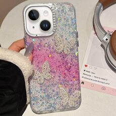 Per iPhone 14 Custodia per telefono IMD con farfalle e cielo stellato sfumato (rosa)