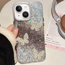 Per iPhone 14 Custodia per telefono IMD con motivo a farfalle e cielo stellato (nero)