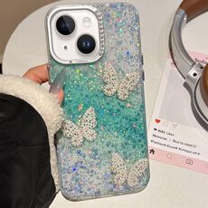 Per iPhone 14 Plus Custodia per telefono IMD con farfalle e cielo stellato sfumato (verde)