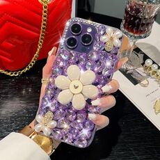 Per iPhone 16 Pro Supporto Girasole Custodia per PC con Diamante incastonato (Viola)