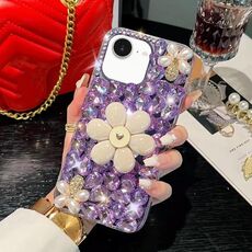 Per iPhone 16e Supporto Girasole Custodia per PC con Diamante incastonato (Viola)