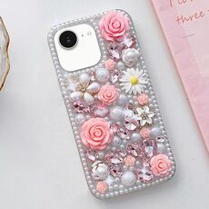 Per iPhone 16e Custodia per telefono PC con diamanti incastonati a mano (rosa)