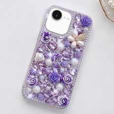 Per iPhone 16e Custodia per telefono PC con diamanti incastonati a mano (viola)