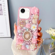 Per iPhone 16e Custodia per telefono in PC con diamanti intarsiati rosa (rosa)