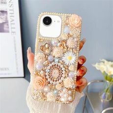 Per iPhone 16e Custodia per telefono in PC con diamanti intarsiati rosa (giallo)