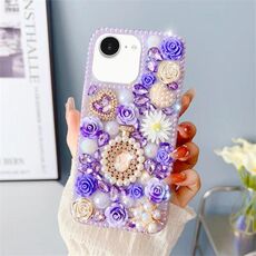 Per iPhone 16e Custodia per telefono in PC con diamanti intarsiati rosa (viola)