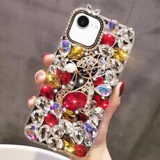 Per iPhone 16e Custodia per telefono in PC con strass scintillanti fatti a mano e pietre preziose Fox (rosso)