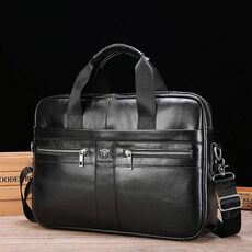 BULL CAPTAIN 054 Borsa a mano in pelle bovina con strato superiore in stile retrò da lavoro di grande capacità (nera)