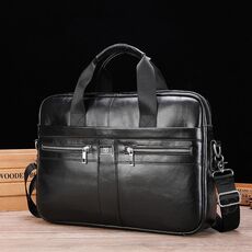 BULL CAPTAIN 054 Borsa a mano in pelle bovina con strato superiore in stile retrò da lavoro di grande capacità (metallo nero)