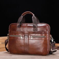 BULL CAPTAIN 054 Borsa a mano in pelle bovina con strato superiore in stile retrò da lavoro di grande capacità (metallo color caffè)