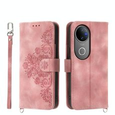 Per vivo V50 Custodia in pelle con motivo floreale in rilievo (rosa)