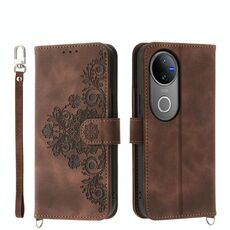 Per vivo V50 Custodia in pelle con motivo floreale in rilievo (marrone)