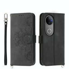 Per vivo V50 Custodia in pelle con motivo floreale in rilievo (nero)