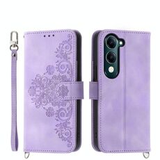 Per vivo Y29s 5G / Y04 4G Custodia in pelle con motivo floreale in rilievo (viola)