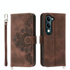 Per vivo Y29s 5G / Y04 4G Custodia in pelle con motivo a fiori in rilievo (marrone)