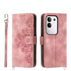 Per vivo Y29 4G Custodia in pelle con motivo a fiori in rilievo (rosa)