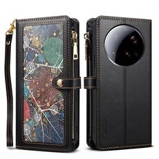 Per Xiaomi 15 Ultra ESEBLE Star Series Portafoglio con cerniera RFID in pelle Custodia per telefono (nero)
