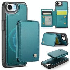Per iPhone 16e JEEHOOD J05 Business Custodia magnetica in pelle RFID (blu verde)