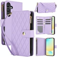 Per Samsung Galaxy S24 FE 5G YM016 Custodia per telefono in pelle con cerniera rombica e cordino (viola chiaro)