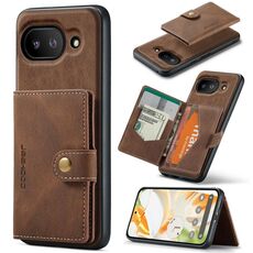 Per Google Pixel 9a JEEHOOD J01 Retro Custodia per telefono con portafoglio magnetico staccabile (marrone)