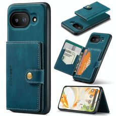 Per Google Pixel 9a JEEHOOD J01 Retro Custodia per telefono con portafoglio magnetico staccabile (blu)