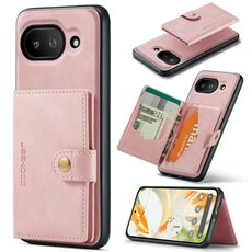 Per Google Pixel 9a JEEHOOD J01 Retro Custodia per telefono con portafoglio magnetico staccabile (rosa)