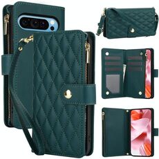 Per Google Pixel 9 / 9 Pro YM016 Custodia per telefono in pelle con cerniera rombica e cordino (verde)