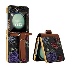 Per Samsung Galaxy Z Flip6 VIETAO Custodia per telefono con motivo in rilievo integrato a copertura totale con cinturino da polso (marrone)