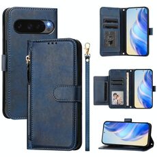 Per Google Pixel 10 / Pixel 10 Pro Custodia per telefono in pelle con cerniera e slot multi-scheda (blu)