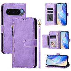 Per Google Pixel 10 / Pixel 10 Pro Custodia per telefono in pelle con cerniera e slot multi-scheda (viola)