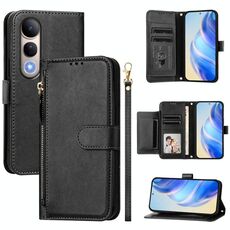 Per vivo V50 Lite 5G Multi-Card Slots Zipper Wallet Custodia in pelle per telefono (nero)