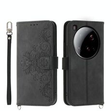 Per Xiaomi 15 Ultra Skin Feel Flowers Custodia in pelle con portafoglio in rilievo (nero)