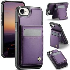 Per iPhone 16e JEEHOOD J06 British Style RFID MagSafe Card Bag PU Custodia per telefono (viola)