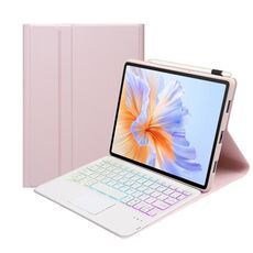 Per Honor Pad V9 AH27-AS Custodia per tablet in pelle con tastiera Bluetooth retroilluminata staccabile ultrasottile con touchpad (rosa bianco)