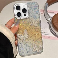 Per iPhone 15 Pro Max Custodia per telefono IMD con farfalle e cielo stellato sfumato (giallo)