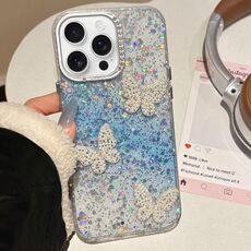 Per iPhone 15 Pro Max Custodia per telefono IMD con farfalle e cielo stellato sfumato (blu)