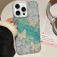 Per iPhone 15 Pro Max Custodia per telefono IMD con farfalle e cielo stellato sfumato (verde)