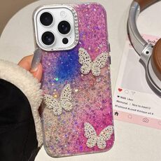 Per iPhone 15 Pro Max Custodia per telefono IMD con farfalle e cielo stellato sfumato (colorata)